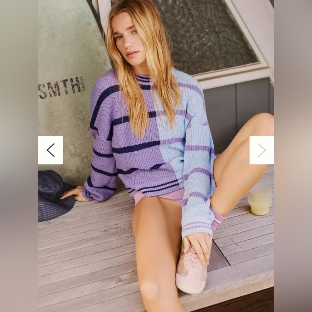 Anthropologie Lavender and Sky Blue Striped Sweater